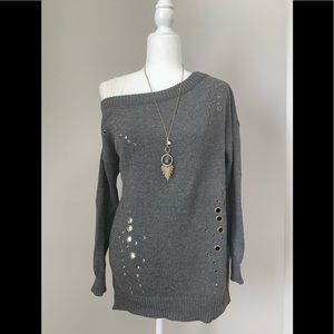John + Jenn gray sweater with rivet design
